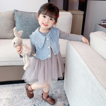  Girls  suit spring and Autumn 2021 new Korean version of the dress two-piece female baby western style net red bull boy skirt