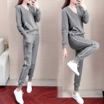Hong Kong sports suit womens spring new temperament Korean version loose with slim cardiovert zipped and jersey running two sets