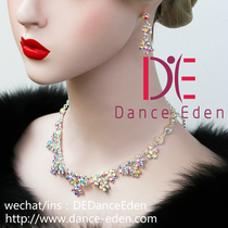 Dance Eden Pianai necklace neck earrings professional modern Dance Latin Dance white AB color diamond performance bride