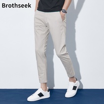 Ankle-length pants mens summer new slim feet cotton casual pants mens Korean trend wild solid color pants men
