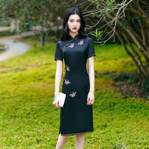 Black cheongsam 2021 new high-end embroidery short section young girl improved dress can usually be worn in summer