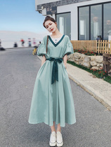 Korean small fresh dress womens 2021 summer new French retro gentle wind contrast color strappy long dress