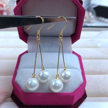New female S925 Silver Double Bead Earrings Seawater Mother Bead Ear Hook Natural Bead Earrings Non-cultured Pearl