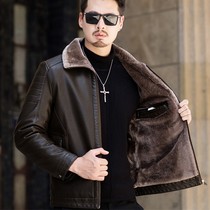 Sheep skin Haining fur coat male winter plus thicker old and middle-aged daddy clothes soft leather jacket male wt