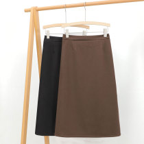Hairy skirt long womens autumn and winter Joker plus velvet padded high waist slim split loose commuter straight skirt