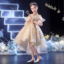 Children host high-end dress Girls piano playing Summer little girl catwalk flower girl princess dress puffy yarn