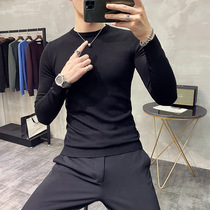 Low-neck knitted sweater mens long-sleeved trend Korean version spring autumn and winter round neck sweater mens slim fit all-match solid color bottoming shirt