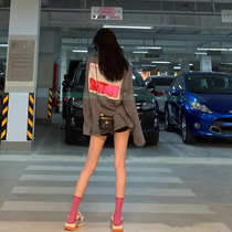 2021 autumn new gray long sleeve T-SHIRT female printed long top inner base shirt sweater L