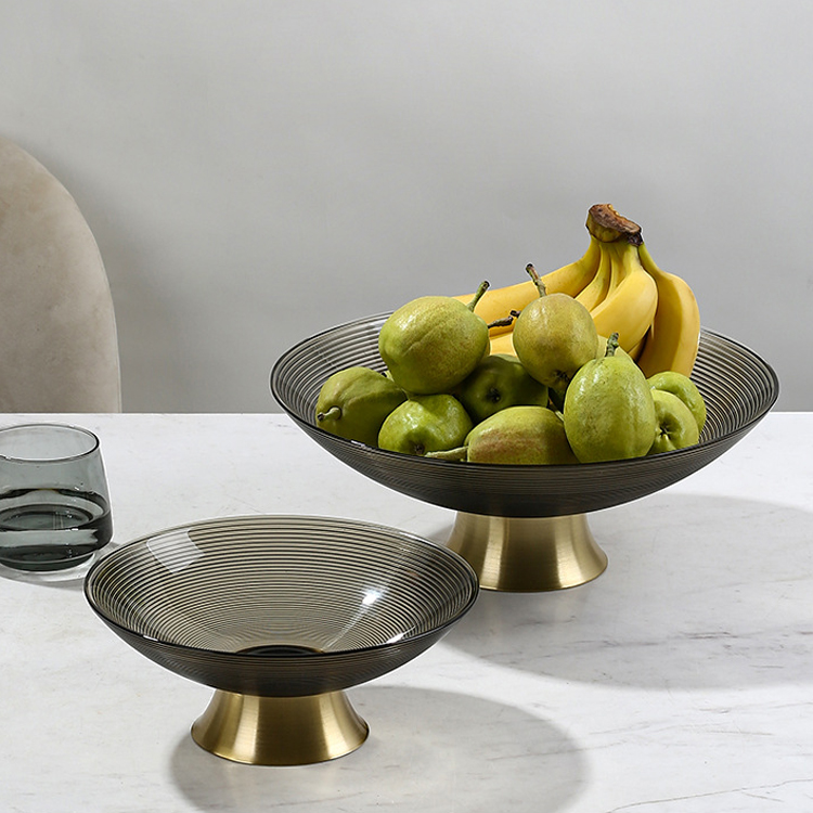 Modern light luxury simple metal glass creative fruit plate candy pot dining room tray storage pot jewelry ornaments