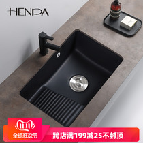 Ultra-deep sink laundry basin black color small size balcony embedded ceramic laundry basin with washboard