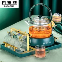 Nordic light luxury glass afternoon tea tea set set flower fruit tea fruit tea heating boiled teapot five-piece European style