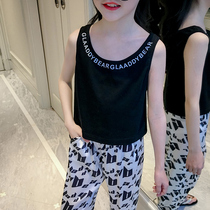 Girls summer camisole 2021 new foreign style tide brand round neck printing pattern childrens top middle child