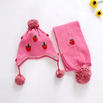 Girls cotton knitted ear protection hat scarf kit autumn and winter girl baby cotton thread thin wool hat scarf