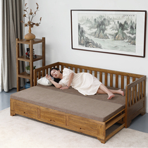 Solid wood sofa push-pull dual-use simple modern furniture multi-function storage New Chinese telescopic elm Arhat bed