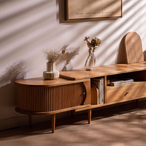 Nordic Solid Wood Telescopic TV Cabinet Cherry Wood Retro TV Cabinet Tea Table Composition Day Style Log Medieval small family