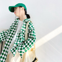 Girl Shirt Jacket 2022 New Spring Dress Children Plaid Tide Card Jacket Capsized Boy Han Edition Shirt
