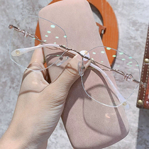 Beauty anti-radiation glasses women with myopia tremble sound Net Red Diamond trimming rimless anti-blue eye protection flat lens