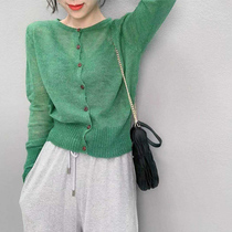 Knitted cardigan womens 2021 early autumn new retro simple loose foreign style thin coat long sleeve soft waxy short jacket