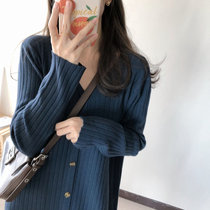 Knitted dress with coat inside womens autumn and winter new lazy style solid color V-neck bottoming sweater long skirt