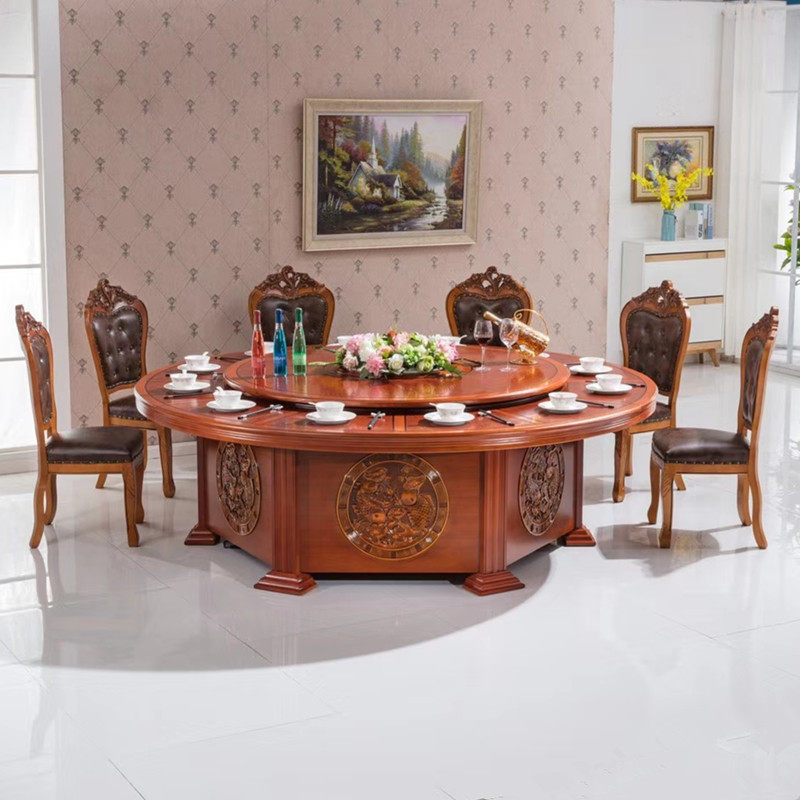 Hotel Chinese automatic rotating plate 15 20 people box 2.8 3 meters electric large round table hot pot table and chair