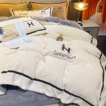 Light luxury milk velvet four-piece padded coral velvet quilt cover double-sided flannel sheets bedding winter