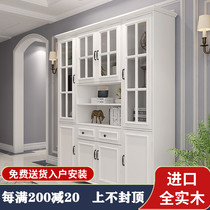 American solid wood bookcase with glass two-door bookcase bookshelf simple light luxury home display storage locker