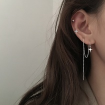 S925 sterling silver star asymmetric ear wire double earring earring temperament earring stud female lost an earring