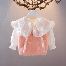 Girl Spring Autumn Dress Long Sleeve Shirt 0-1-2-3-4 Year Old Woman Baby Foreign Air Shirt Knitted Machia Two Sets Ebb