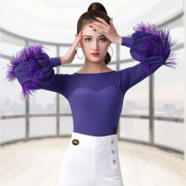 Dambo Romorden Dance Blouses Womens New Ostrich Wool Conjoined Dress Rehearsant Blue Dating Waltz Dancer Waltz Dancer
