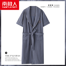 South Pole Man Mens Sleepwear Summer short sleeves Pure cotton 2022 Mid-year Long-style Bathrobes Summer full cotton Young pyjamas
