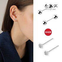 Raised ear pierced earrings female 999 sterling silver ear bone nails screw screw buckle double-headed male sleep free ear rod earrings earrings