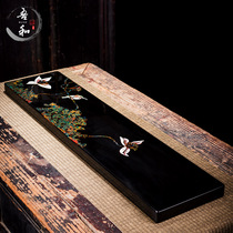 Wuhe lacquer tea set supports custom lacquer ebony black sandalwood handmade tea tray Chinese style simple solid wood tea table dry bubble tray