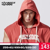 Muscle dog sports vest mens Tide brand American print wide shoulder loose hooded summer breathable training fitness clothes