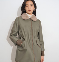 (Cold Wave) Shadow Psalm Women's 2022 Spring New Mink Hair Collar Loose Simple Waist Leather Clothes