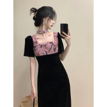 Heron Qingichi (human Monroe) velvet dress womens autumn French vintage design square collar jacquard dress skirt