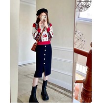 Sweater knitted skirt two-piece set early autumn small fragrant wind temperament Net red fried street small man casual dress dress woman