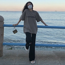 Grey t-shirt black wide-legged pants two-piece set mesh red salt series fried street small sub-saltable sweet casual suit woman