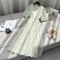 Slim French tea break dress 2023 big yard fat mm summer new rope V - collar reduction age and fresh dress