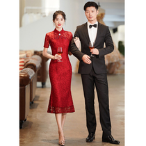 Cheongsam toast bride 2021 new autumn retro slim fit wedding engagement back door dress female lace celebrity