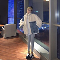 Cashmere lambskin sweater womens 2021 new ins lambskin thickened plush jacket wild design sense fried street