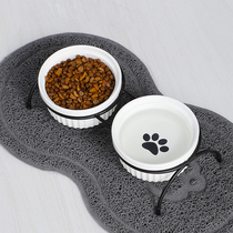 Ceramic cat bowl Pet bowl Cervical protection bowl Dog food bowl Cat bowl Cat food bowl Cat food bowl Cat food bowl Water bowl Wrought iron bracket double bowl