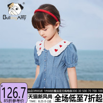  Girls  soft denim dress summer 2021 new Western style childrens skirt pure cotton big child doll collar princess skirt