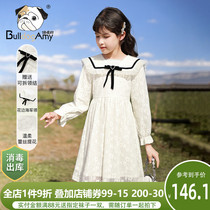 Girl Sweet Beauty Tandem Dress 2022 Spring Dress New Ocean Air Navy Collar Children Dress Lace Princess Dresses Great Children