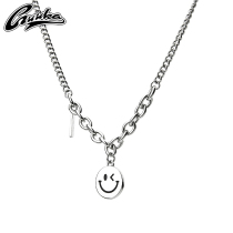 GUUKA Tide brand smiley face pendant necklace female ins niche design sense hip-hop simple ins couple chain versatile