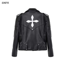 (Spot) bad temper SMFK Tide brand cross flower Knight locomotive artificial leather jacket jacket leather jacket womens coat