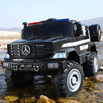 Childrens electric four-wheel rechargeable remote control off-road SWAT car double baby can sit on adult fire toy car