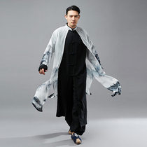 Chinese style fake two pieces of retro Tang costume long shirt Hanfu mens ancient style mens cape performance costume Chinese-style robe horse coat