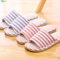 Household indoor slippers female bedroom linen stripe thick