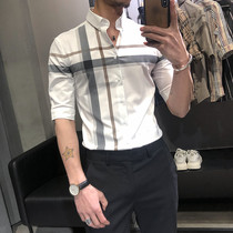 Summer mens shirt Short-sleeved slim-fit youth British style sub-shirt Casual and versatile trend mid-sleeve mens top