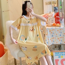 Short-sleeved night dress womens summer cotton silk pajamas Cotton pajamas skirt artificial cotton dress thin large size court princess style